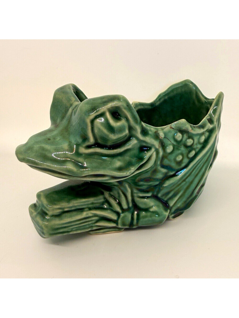 Vintage McCoy Pottery Frog Planter Green Glazed Ceramic 1950s 5” MCM